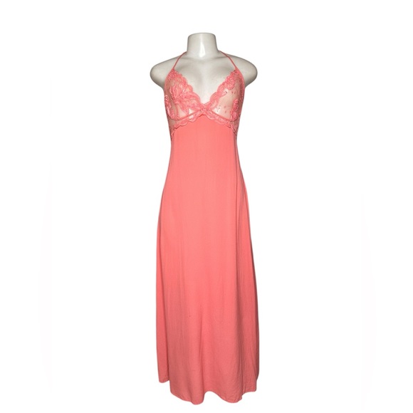 VTG La Perla Italy Sheer Lace Nightgown Dress Coral Lingerie Slip Open Back Sz 3 - Picture 1 of 12